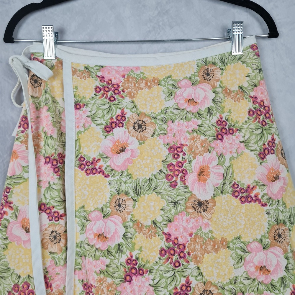 Floral Wrap Skirt Womens M Multicolor Cotton Canvas Lined Midi Handmade - Picture 2 of 16